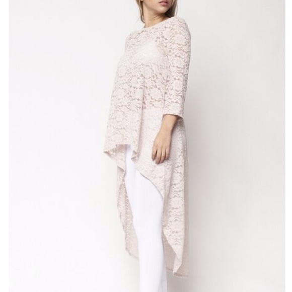 ❤️NEW S High Low Taupe Cream Lace Top - Picture 3 of 10